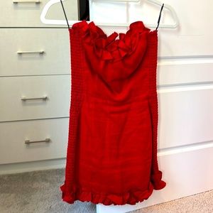 Size 2 Reformation off-the-shoulder red linen dress.